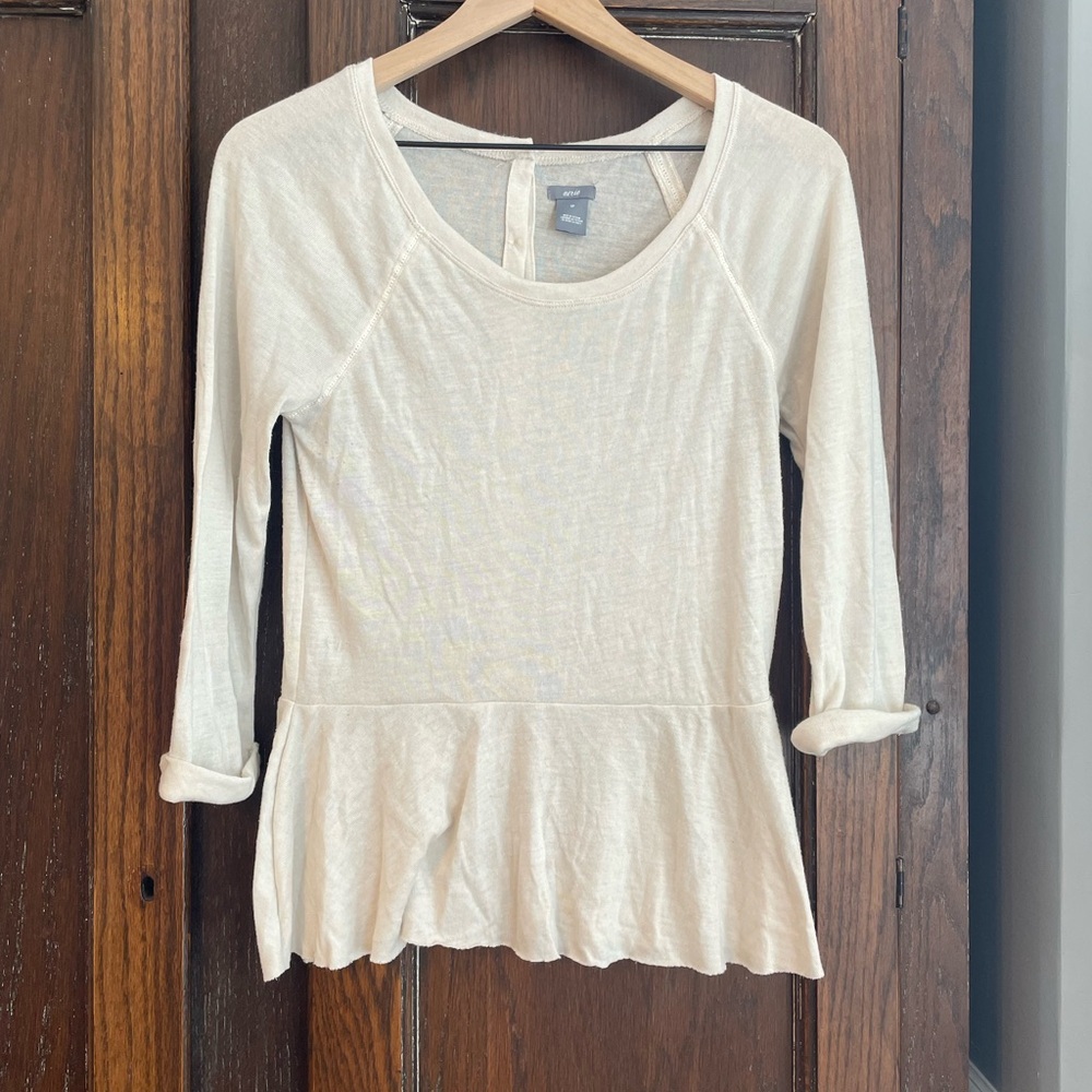 Aerie Cream Long Sleeve Peplum Top